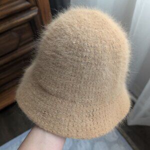 Vintage 90s Streetwear Blank Angora Blend Knit Bucket Hat Cap Beige Womens OS